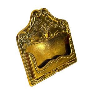 Vintage brass business card holder gold metal desk display stand 5" x 5"